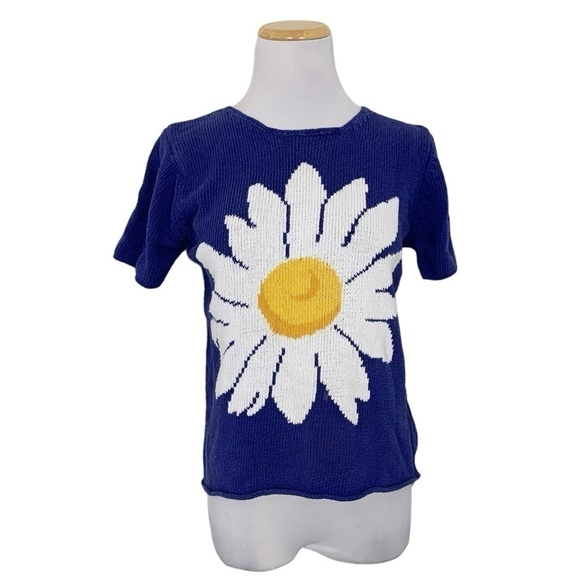 Vintage Jones New York Sport Knit Sweater Top Floral Short Sleeve Flower - Picture 1 of 16
